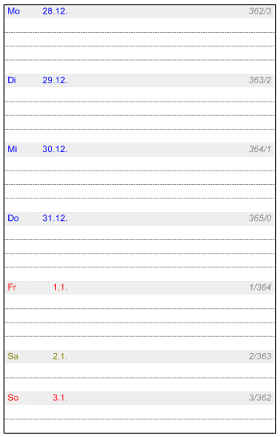 Heyer's Kalender-Studio - Wochenplan, Tage untereinander