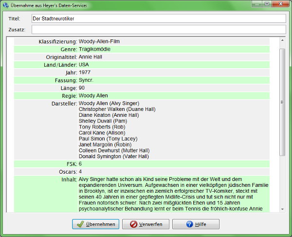 Heyer's Heim-Videothek: Daten-Übernahme aus Heyer's Daten-Service
