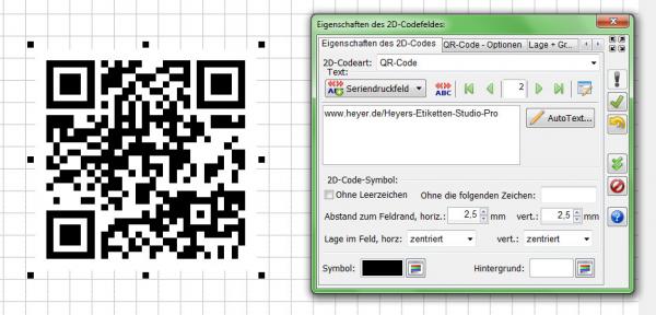 Heyer's Etiketten-Studio Pro - 2D-Codefeld