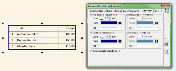 Heyer's Video-Cover - Tabellenfeld