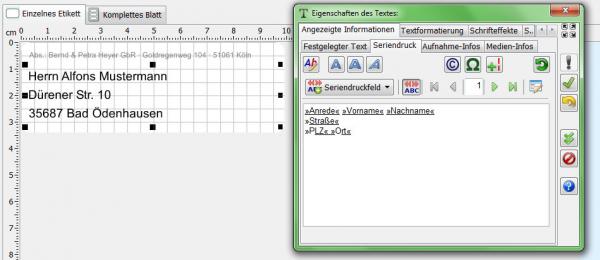 Heyer's Etiketten-Studio - Text: Seriendruck