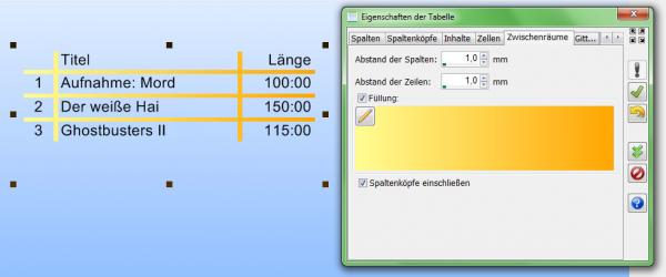 Heyer's Etiketten-Studio Pro - Tabelle